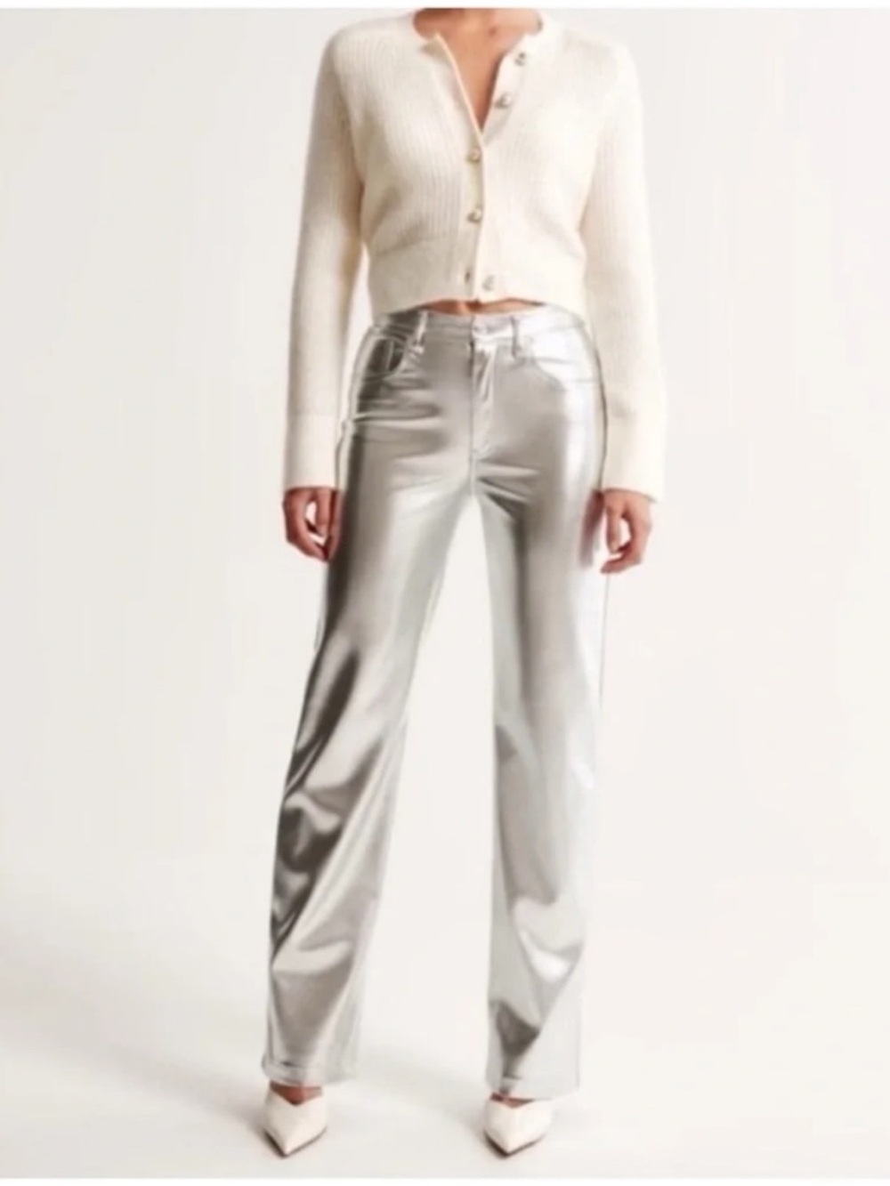 Abercrombie NWT 90s Straight Ultra High Rise Silver Vegan Leather Pants 28